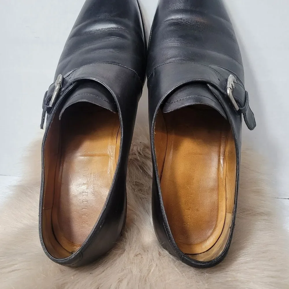 Ralph Lauren Mens Calf Monk Strap Black Leather Oxford Shoes Size 11